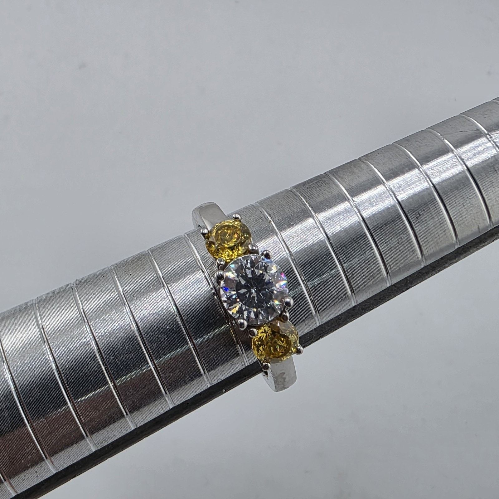Other 925 Sterling Silver CZ Three Stone Ring 8.75 Clear Yellow Size ONE SIZE - 11 Thumbnail