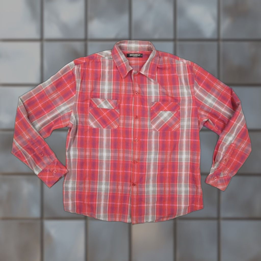 Vintage Dragonfly Button-Up Shirt Men's Extra Large Red Plaid Retro Rock Music Long Sleeve Size US XL / EU 56 / 4 - 1 Thumbnail