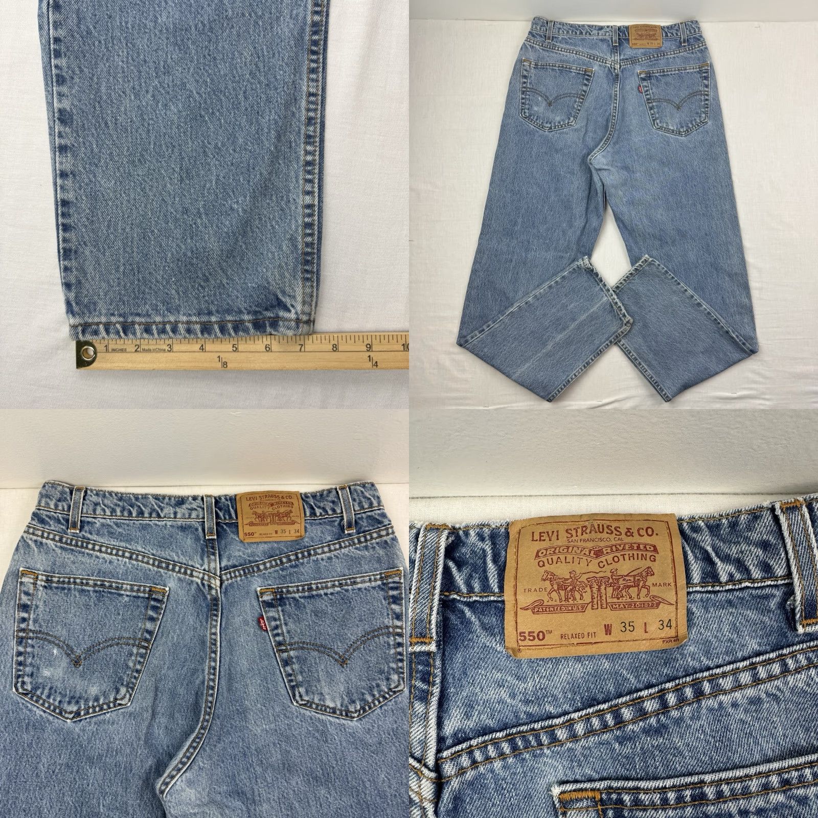Levi's VINTAGE Levi's 550 Jeans Adult 35x34 Relaxed Fit 90s USA Blue Denim Cotton Jeans Mens Size US 35 - 9 Thumbnail