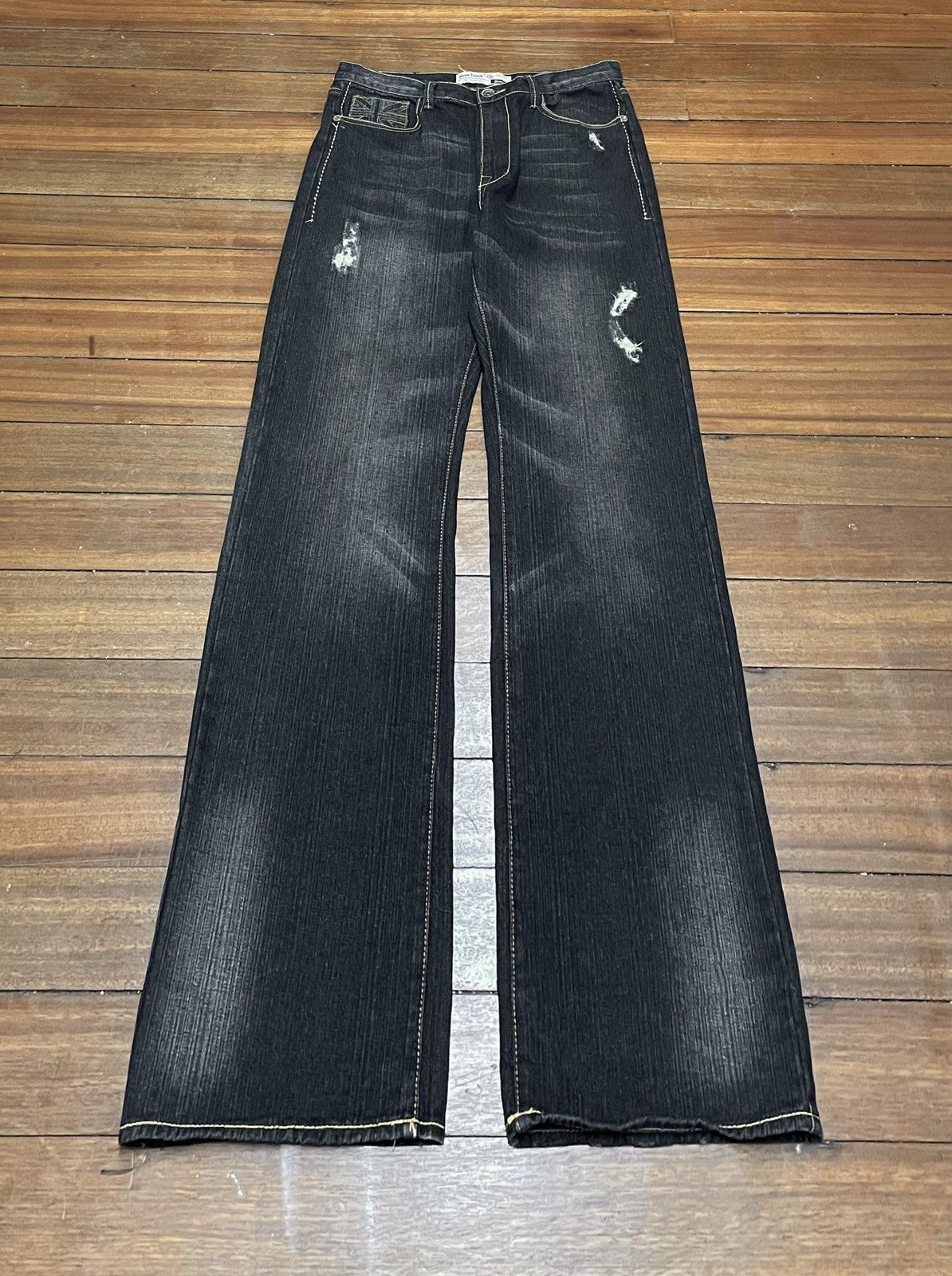 Le Grande Bleu (L.G.B.) Rare Design Vintage Brand Stone Touch Flared Jeans 2000s Size US 34 / EU 50 - 1 Thumbnail