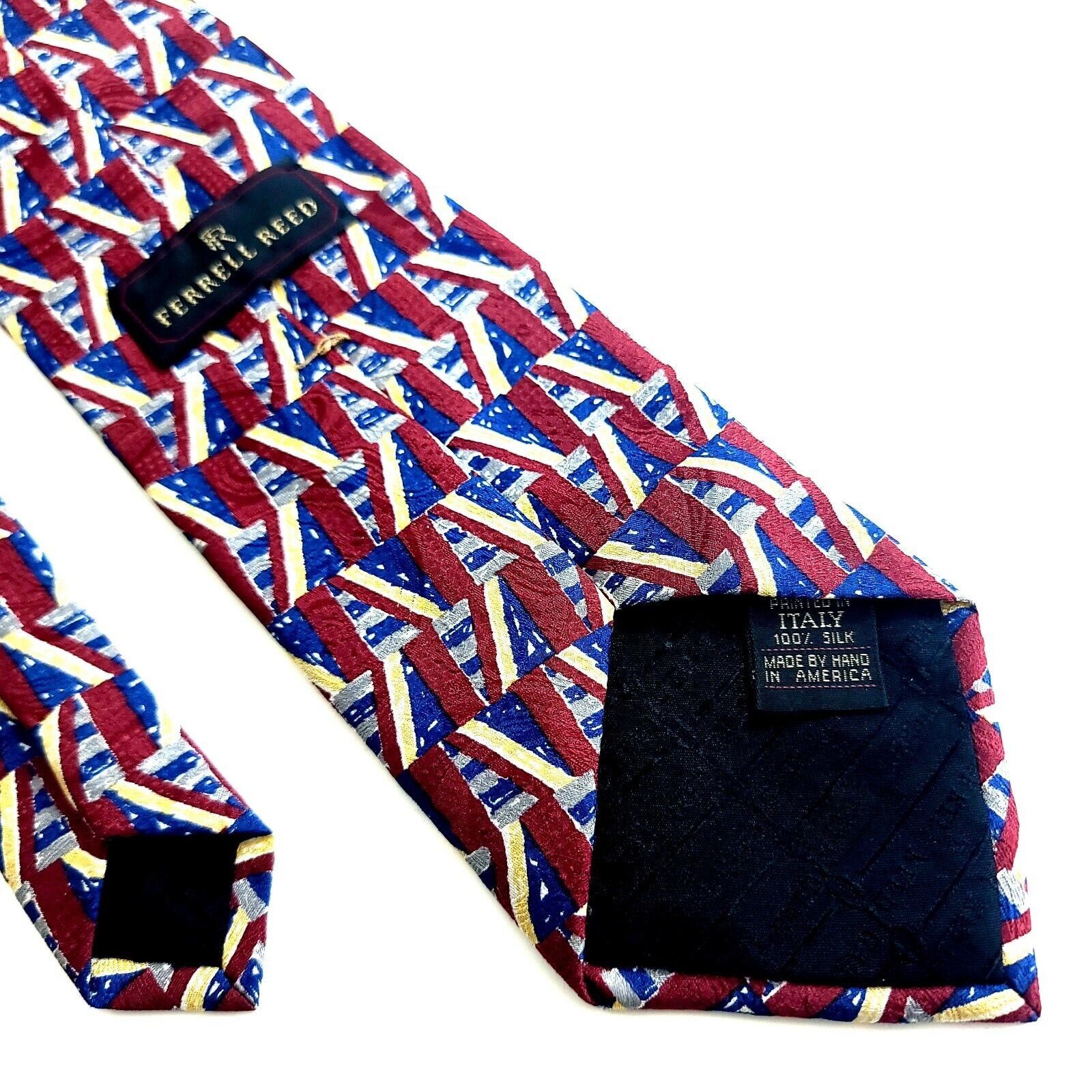 Designer Ferrell Reed Italy Red Blue Geometric Abstract Print Wide Si Size ONE SIZE - 5 Thumbnail