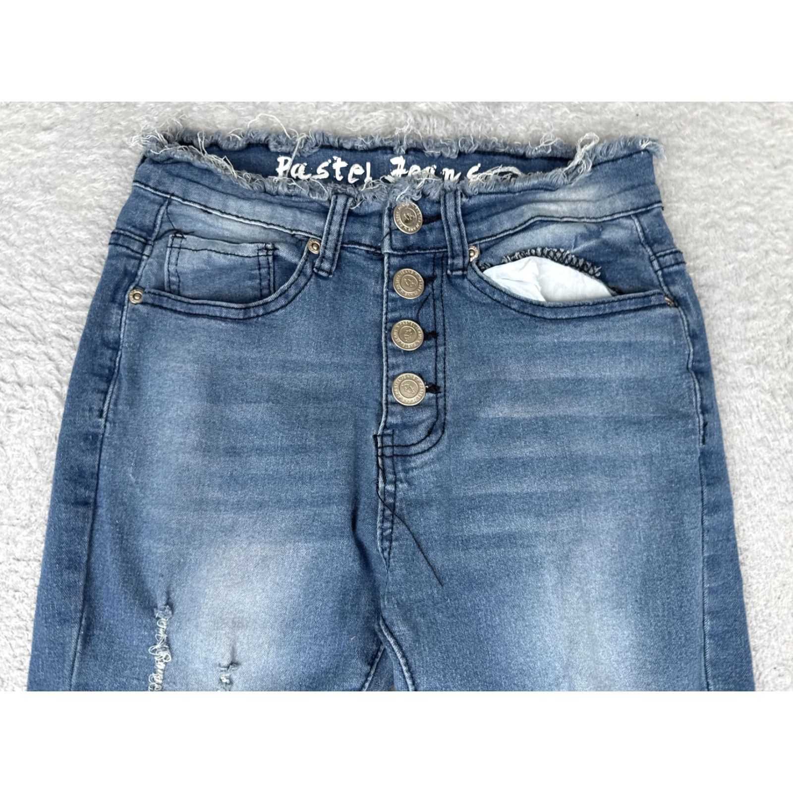 Vintage Pastel Jeans Jeans Juniors 5/6 Blue High Rise Distressed Stretch Flare 90s Womens Size 28" / US 6 / IT 42 - 4 Thumbnail
