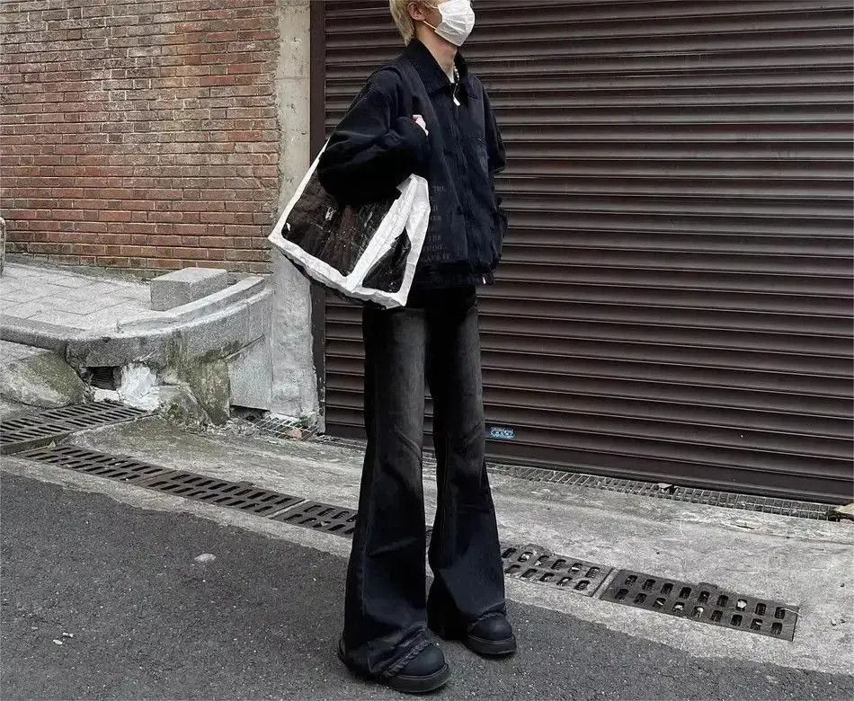 Japanese Brand Retro black straight leg micro flared jeans Size US 32 / EU 48 - 3 Thumbnail