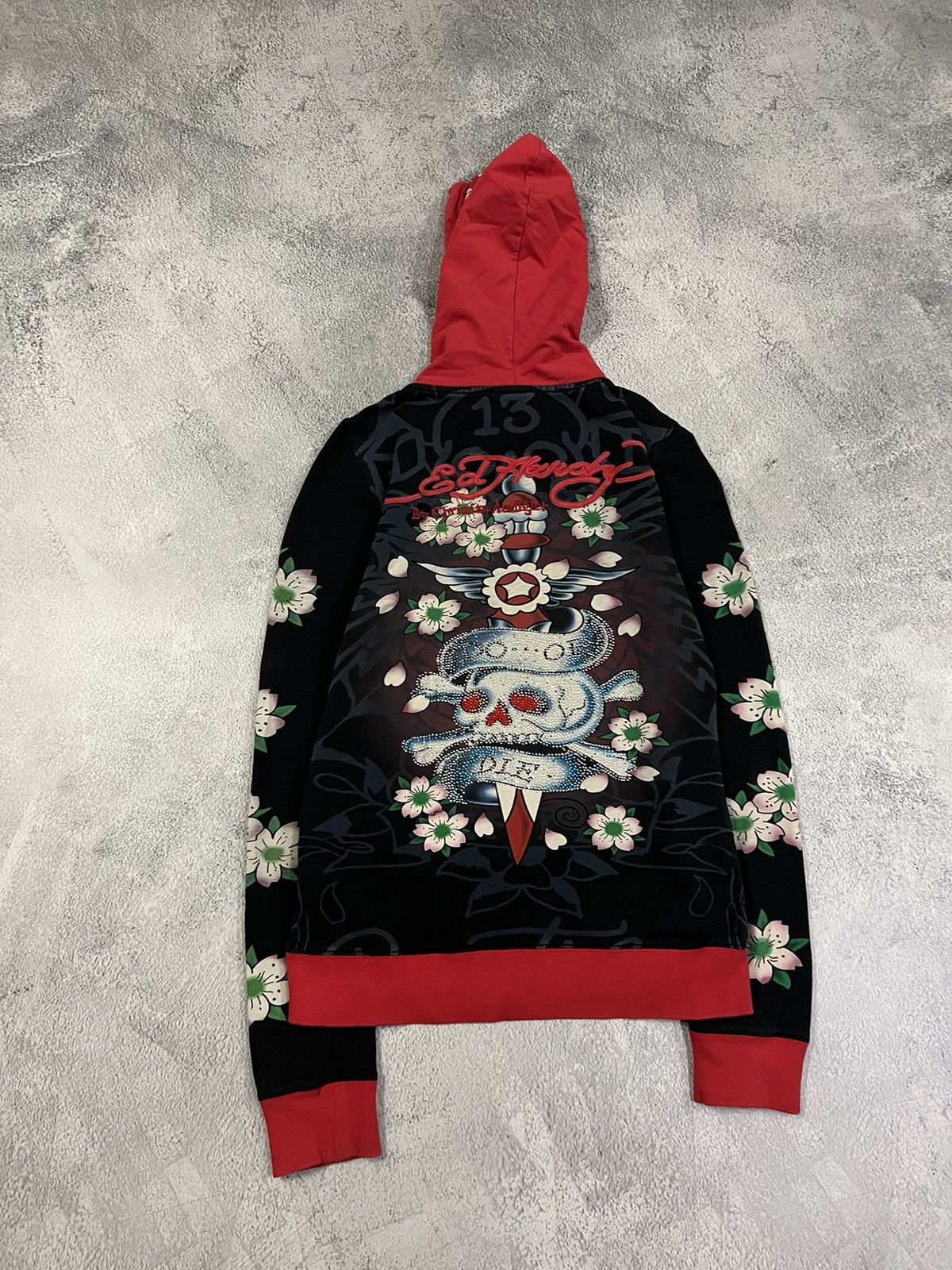 Christian Audigier × Ed Hardy × Vintage Vintage Y2k Ed Hardy Skull ☠️ All Over Print Zip Hoodie 00’s Size S / US 4 / IT 40 - 9 Thumbnail
