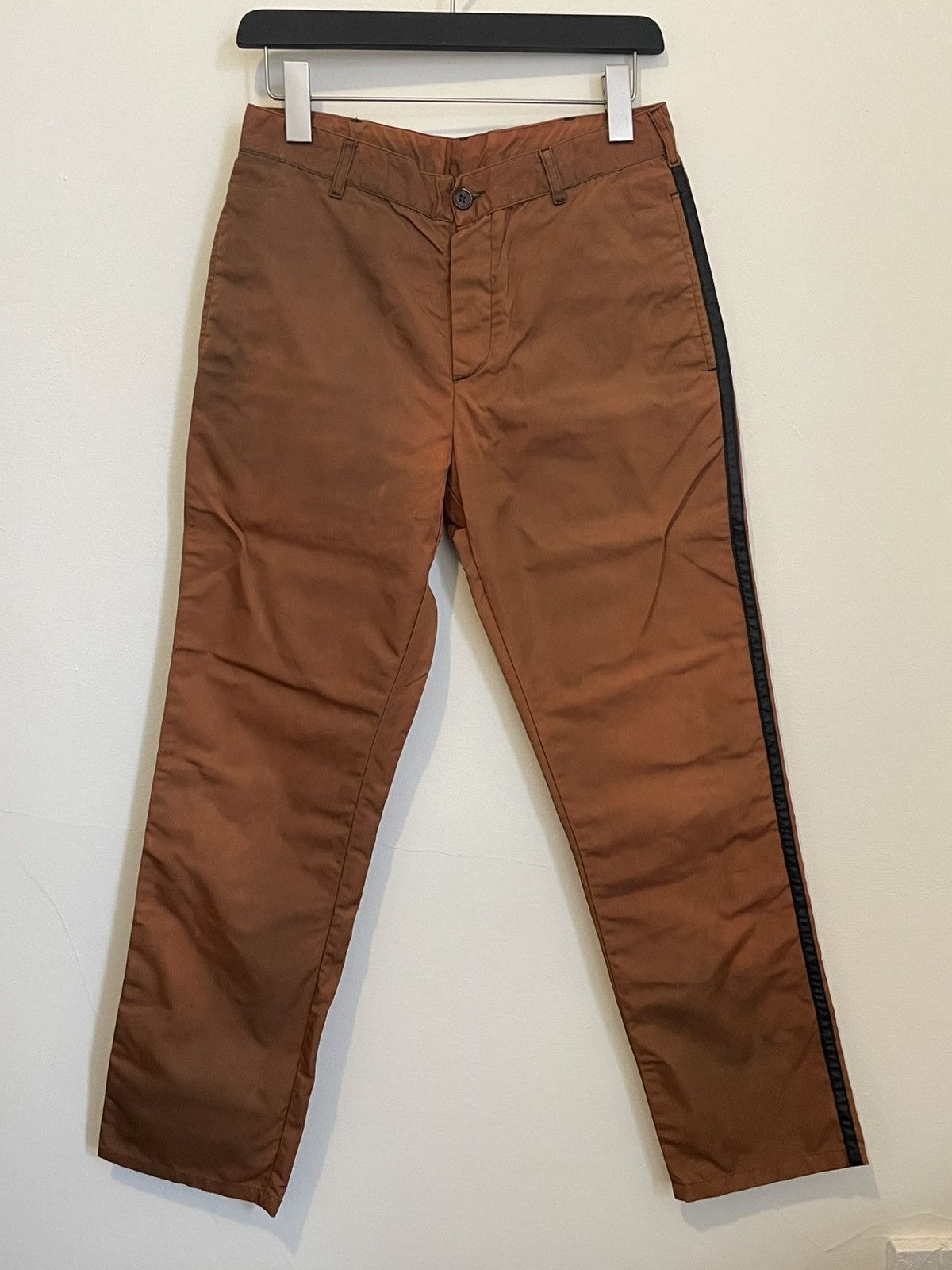 Helmut Lang 1996 Burnt Orange Nylon Stripe Trousers Size US 30 / EU 46 - 1 Thumbnail