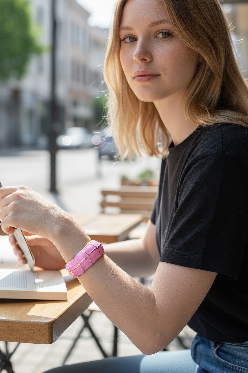 Other Italian Pink Enamel Kada Size ONE SIZE - 2 Thumbnail