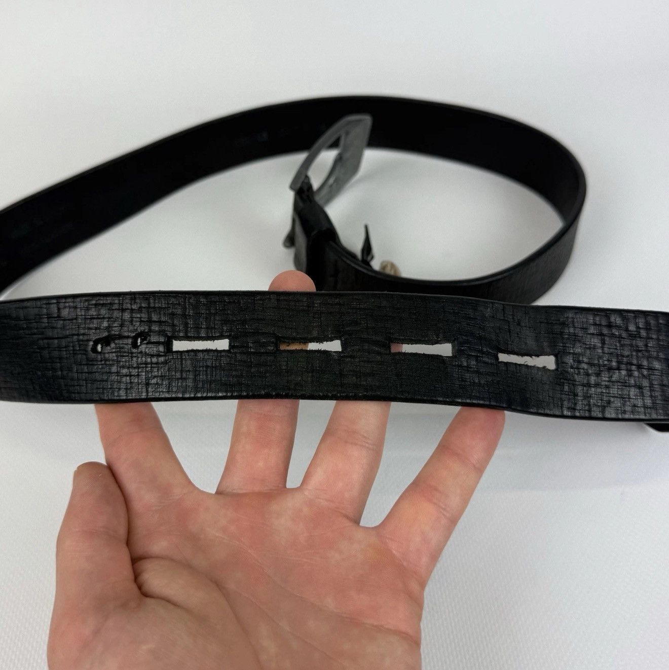 Diesel Diesel 1978 Avant Garde Leather Metal Belt Men’s Black Rock Size ONE SIZE - 8 Thumbnail