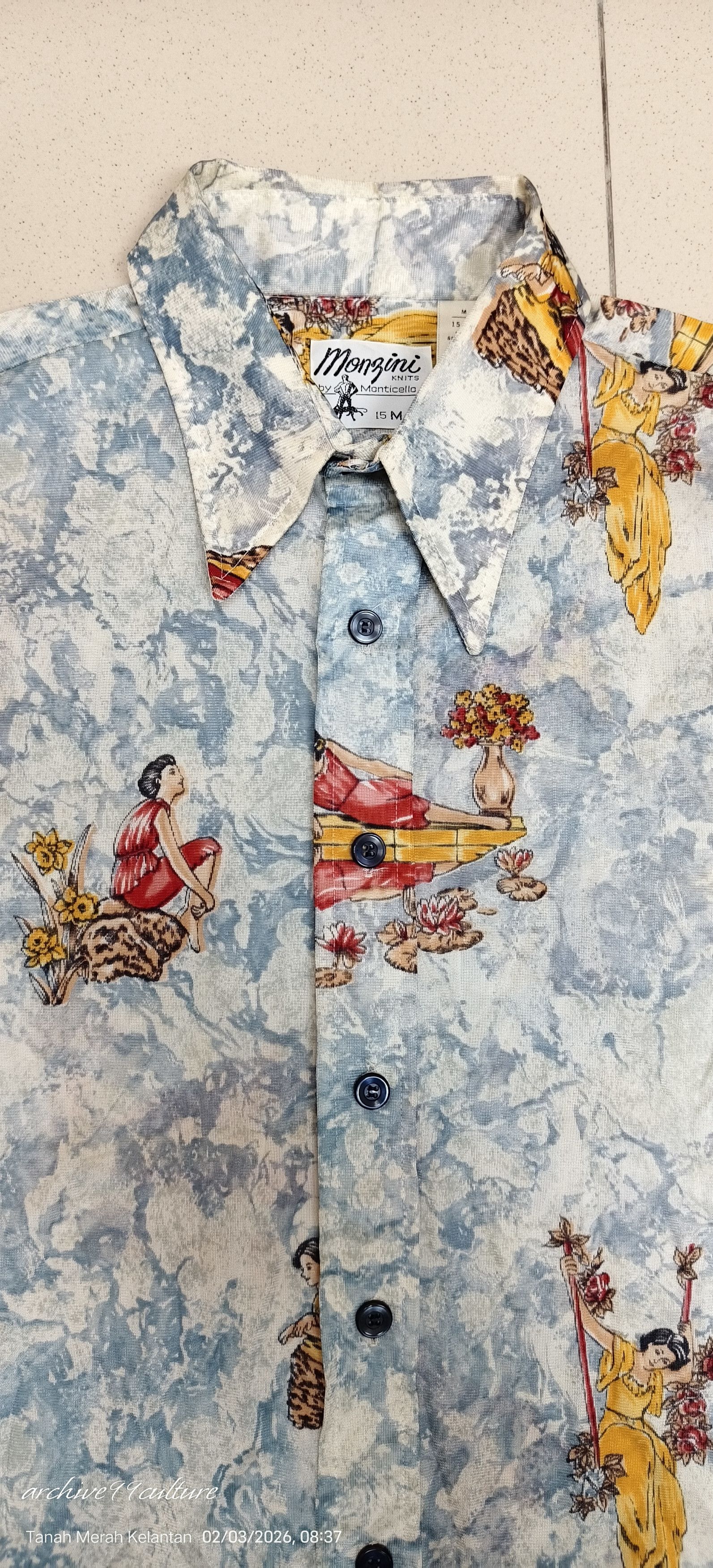 Vintage 70s Monzini by Monticello Novelty Print Disco shirt