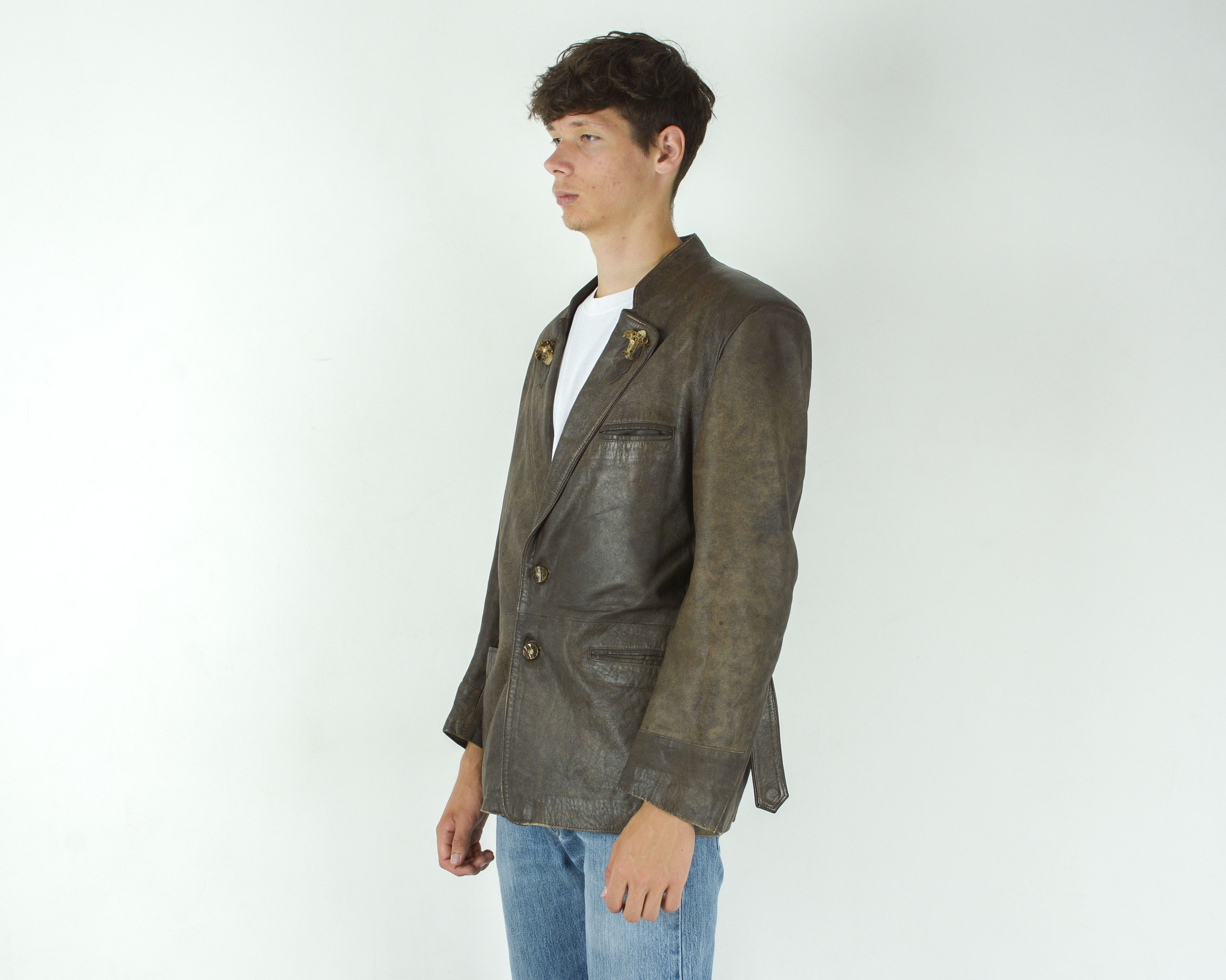 Vintage Real Bone Button leather blazer UK 40 US Trachten Jacket M Size US M / EU 48-50 / 2 - 3 Thumbnail