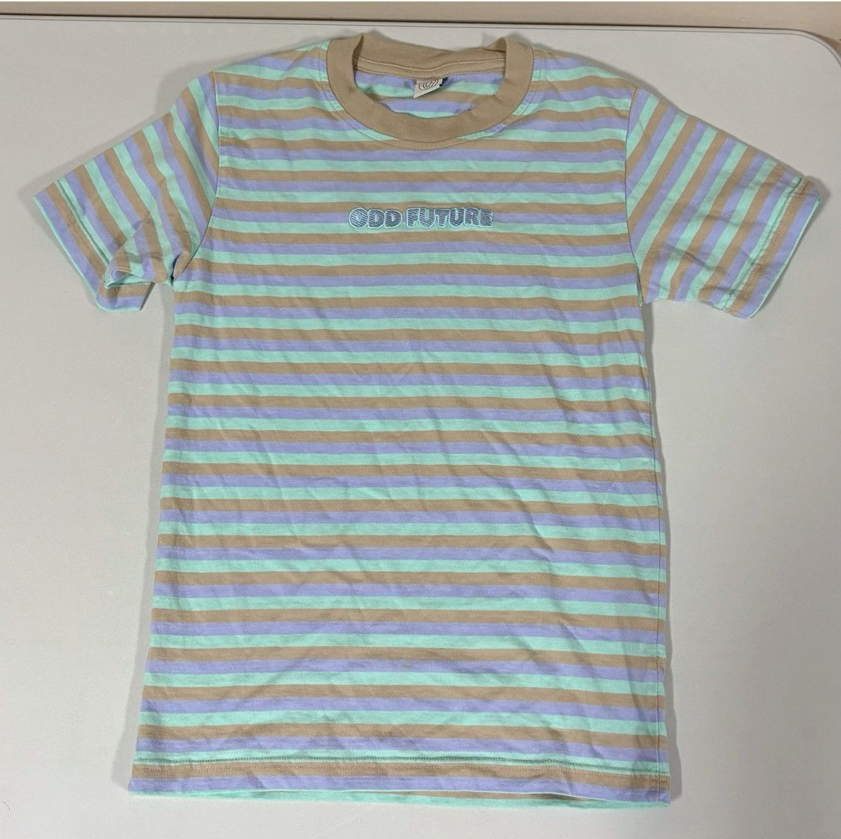 Odd Future Teal Tan ‘Odd Future’ Striped Band Tee T-Shirt Top Size S 🩵✨ Size US S / EU 44-46 / 1 - 1 Thumbnail