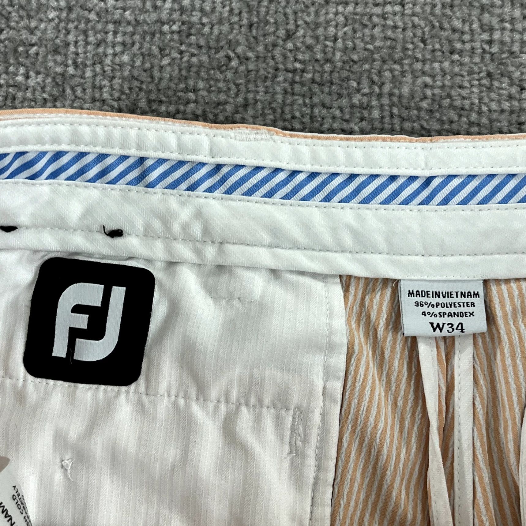Footjoy FootJoy Shorts Mens Size 34 x 10" White Orange Striped Stretch Chino Khaki Golf Size US 34 / EU 50 - 2 Thumbnail