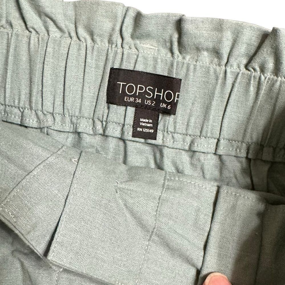 Topshop Topshop Pale Mint Green Linen Paper Bag Button up Mini Skirt Size 26" / US 2 / IT 38 - 5 Thumbnail
