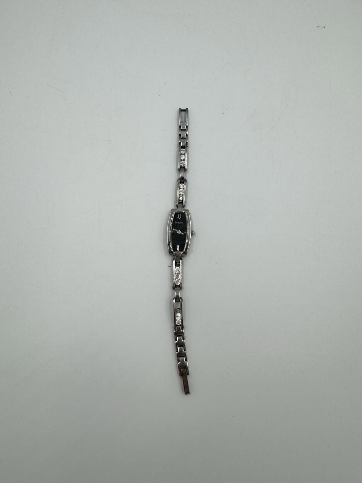 Bulova Womens Floating Crystals Black Dial Silver Stainless