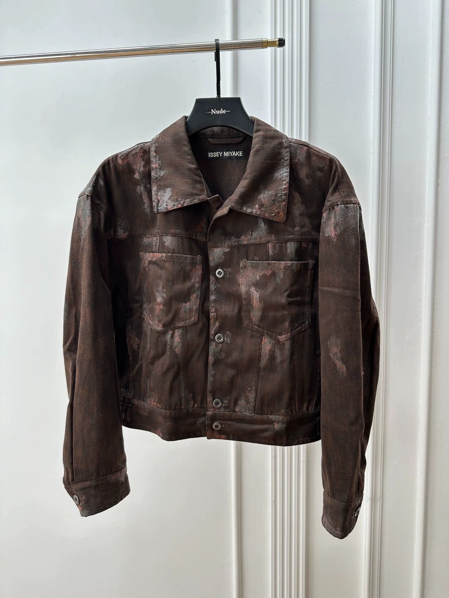 Issey Miyake Brown Painted Effect Button-Up Jacket Size US M / EU 48-50 / 2 - 1 Thumbnail