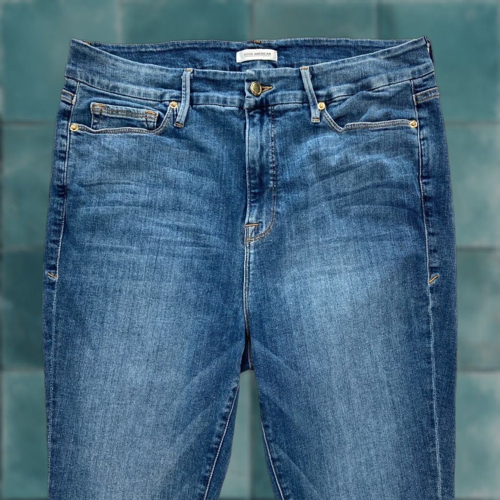 Good American Good American Good Legs Ripped Pocket Jeans Women's Plus 18 Blue Stretch Denim Slim High Rise 5-Pocket Menus Womens Size 40" / US 18 - 1 Thumbnail