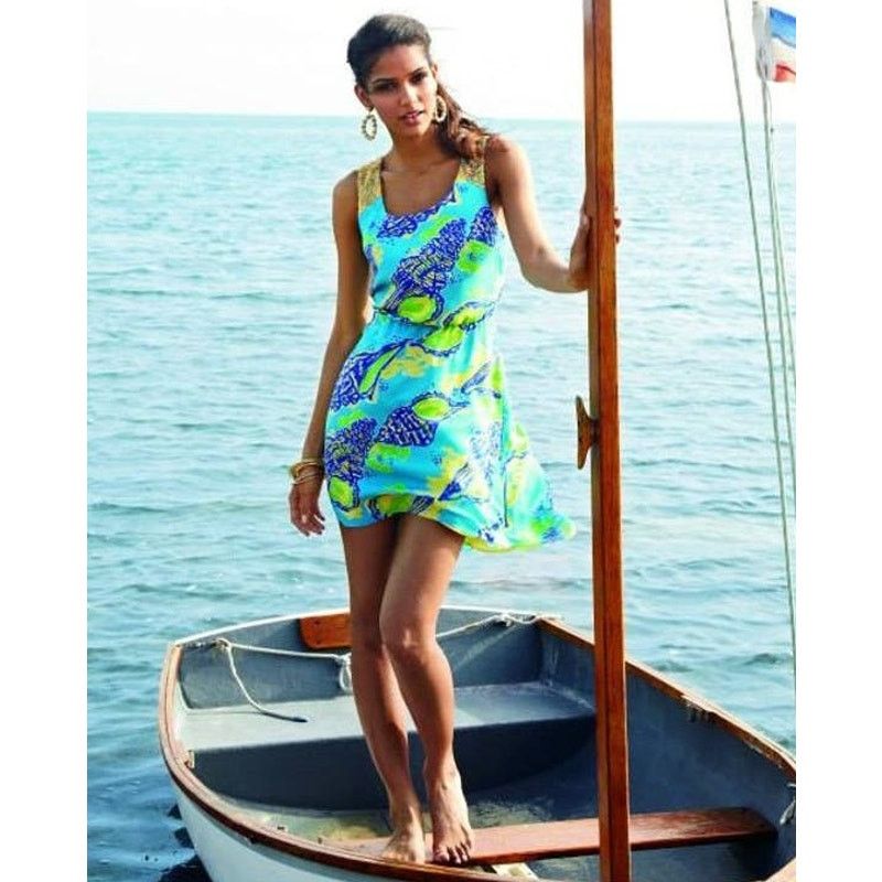 Lilly Pulitzer EUC Lilly Pulitzer Calissi Turquoise Sound the Horn Dress XS Size XS / US 0-2 / IT 36-38 - 1 Thumbnail