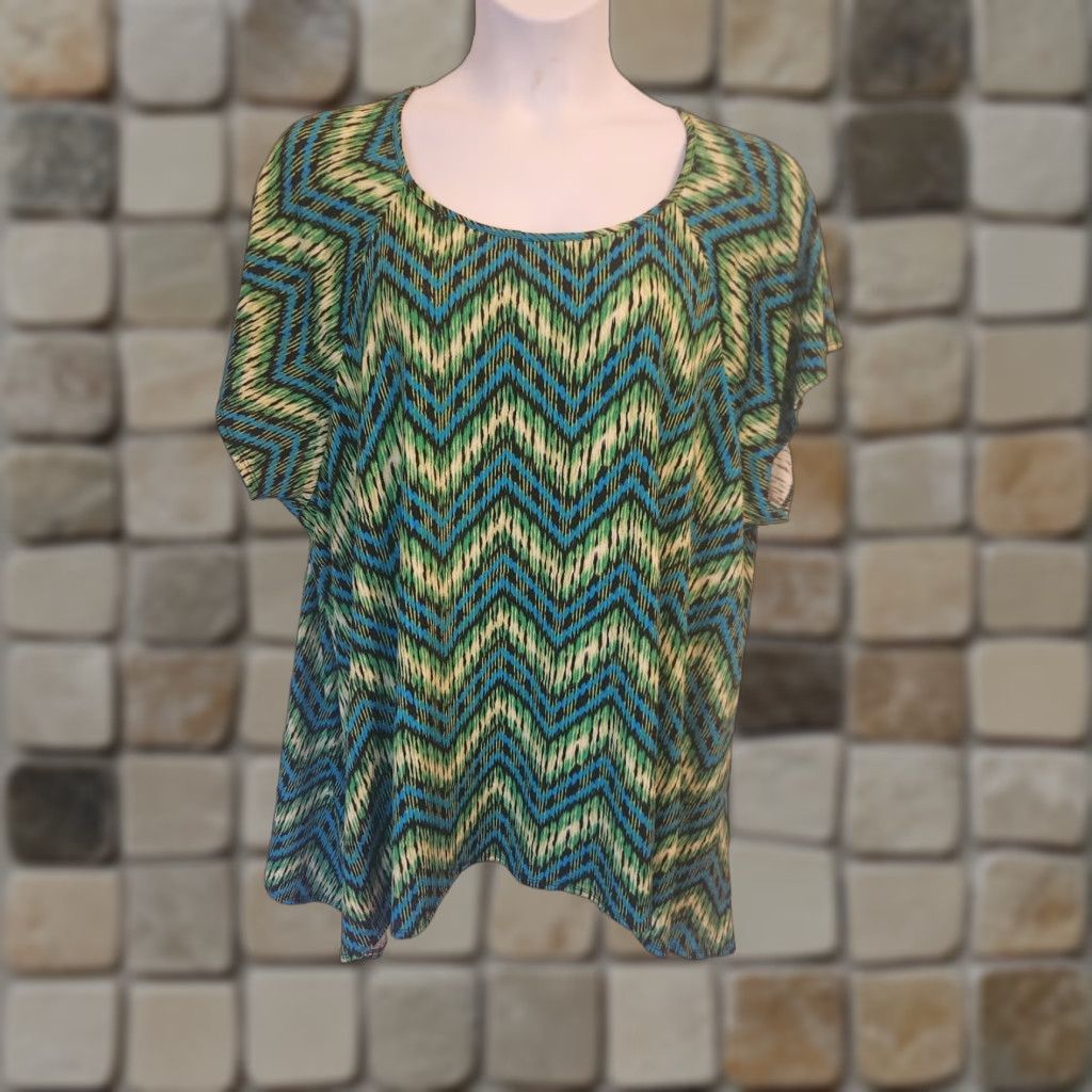 Avenue Avenue Blouse Women 4X Green Chevron Cap Sleeve Silky Top Plus Colorful Size XXL / US 16-18 / IT 52-54 - 1 Thumbnail