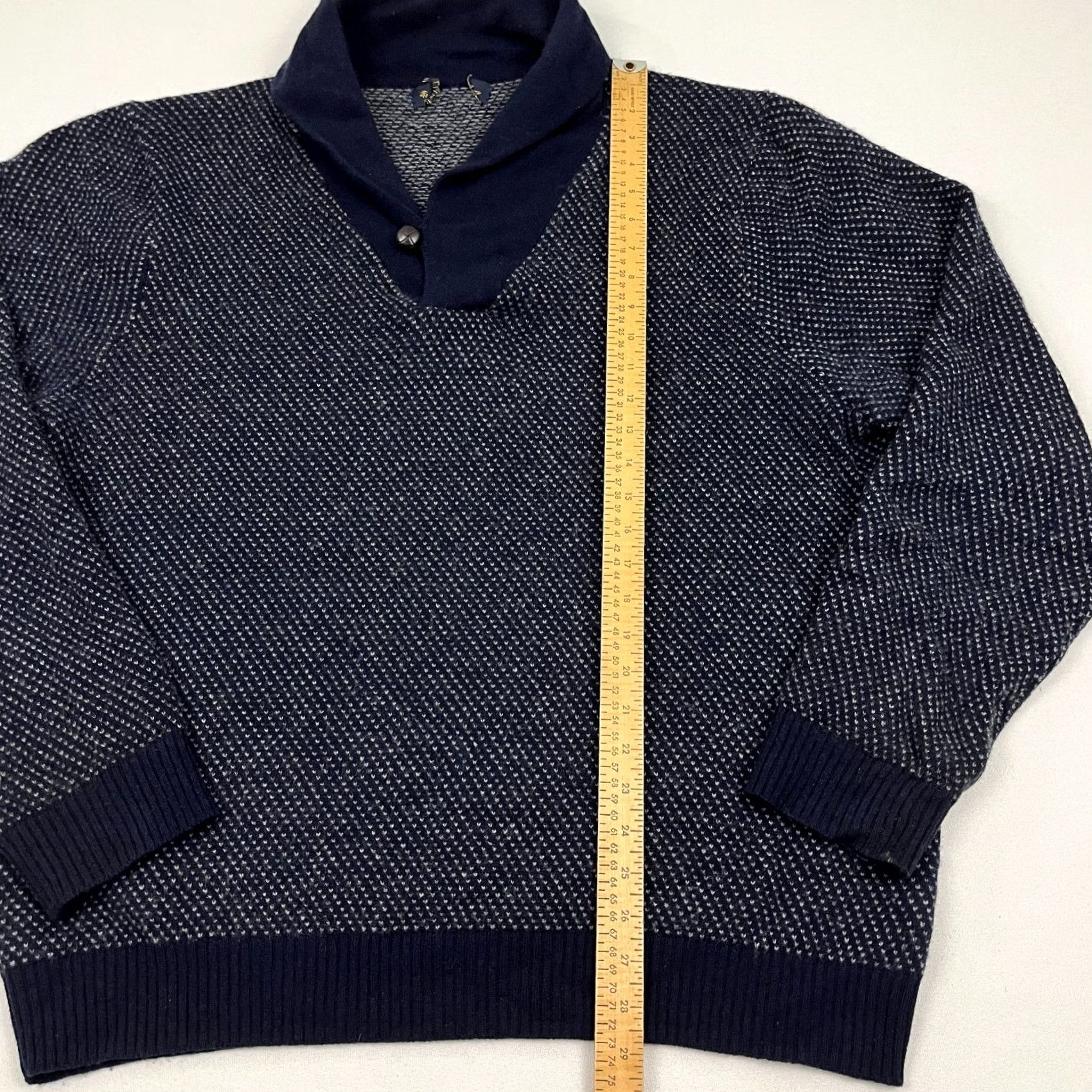 Brooks Brothers Brooks Brothers Lambs Wool Sweater Mens 2XL Blue Birds Eye Shawl Collar Preppy Pullover Knit Regular Front Pockets Size US XXL / EU 58 / 5 - 5 Thumbnail
