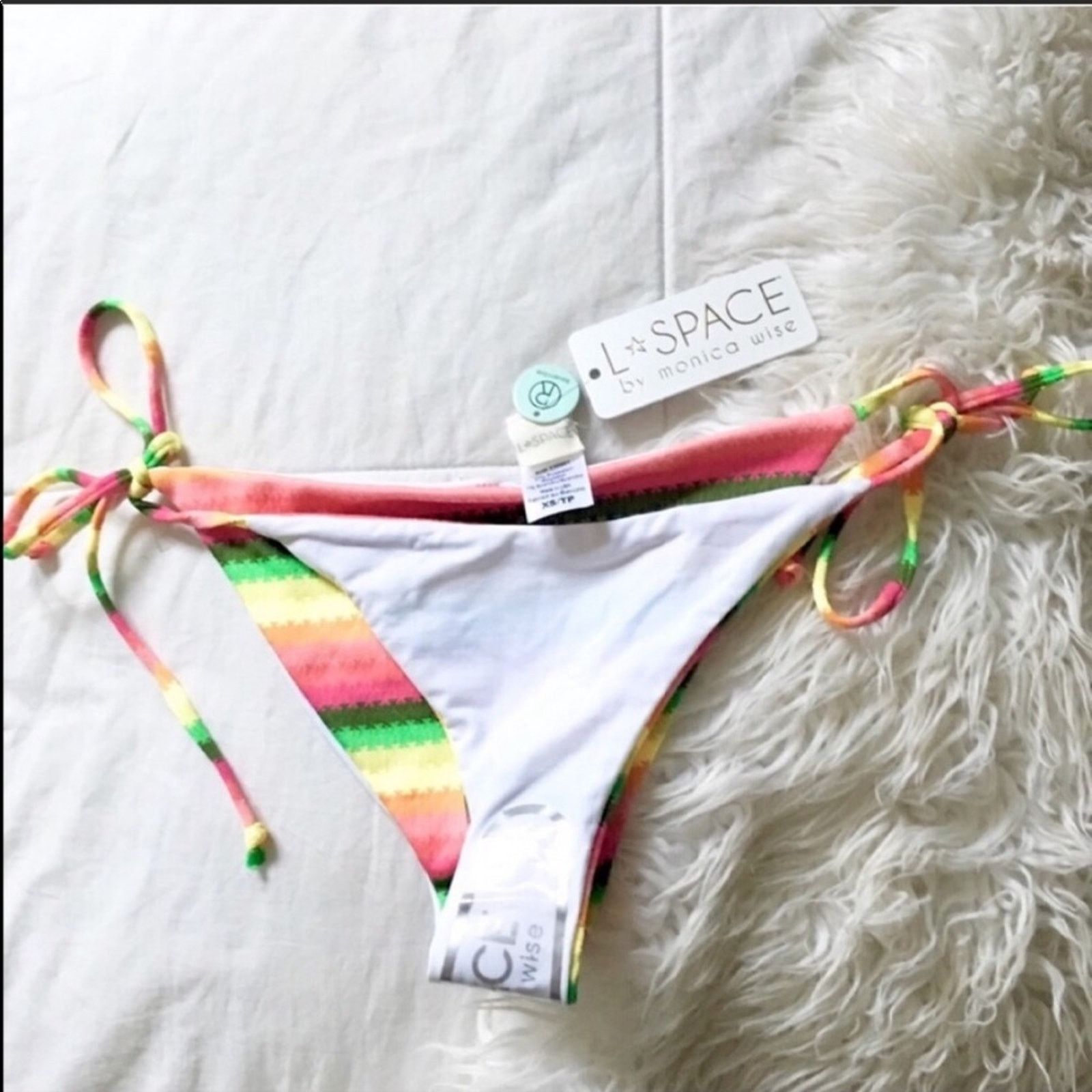 Anthropologie NEW L*SPACE Rainbow Stripe White Swimsuit Bikini Bottom Size ONE SIZE - 9 Thumbnail