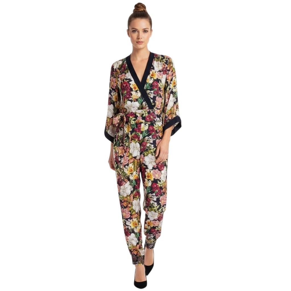Alice + Olivia Alice + Oliva Walda Black Floral-Print Satin Jumpsuit, US0 Size 26" / US 2 / IT 38 - 6 Thumbnail