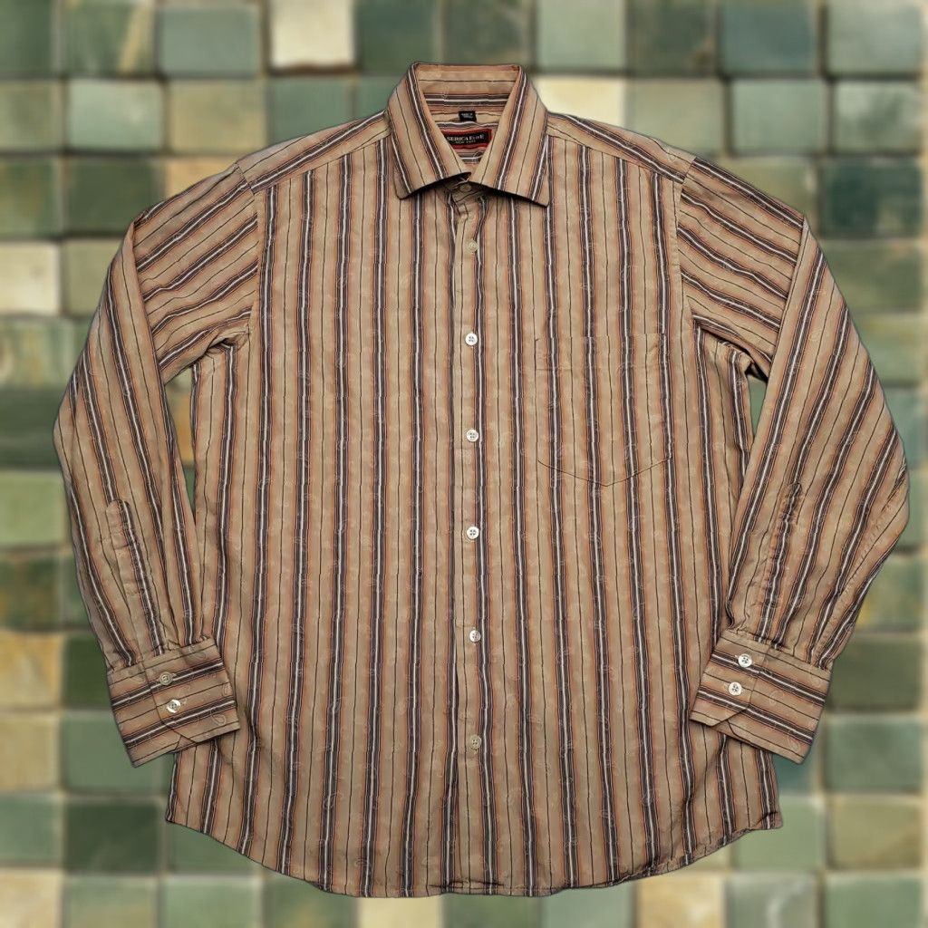 Vintage Serica Elite Shirt Mens M Brown Orange Paisley Striped Cotton Long Sleeve Button-Up Size US M / EU 48-50 / 2 - 1 Thumbnail