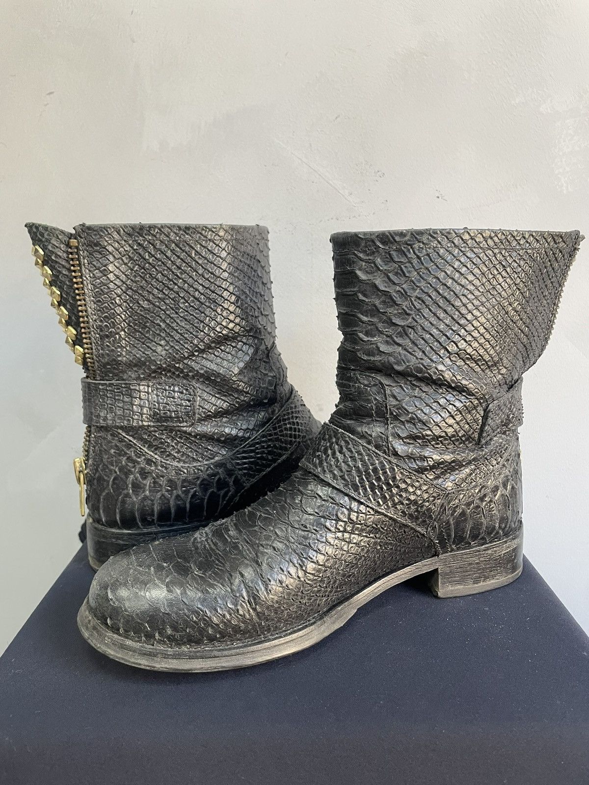 Hedi Slimane Python snake leather gothic boots hype front studded 90s Size US 7.5 / EU 40-41 - 7 Thumbnail