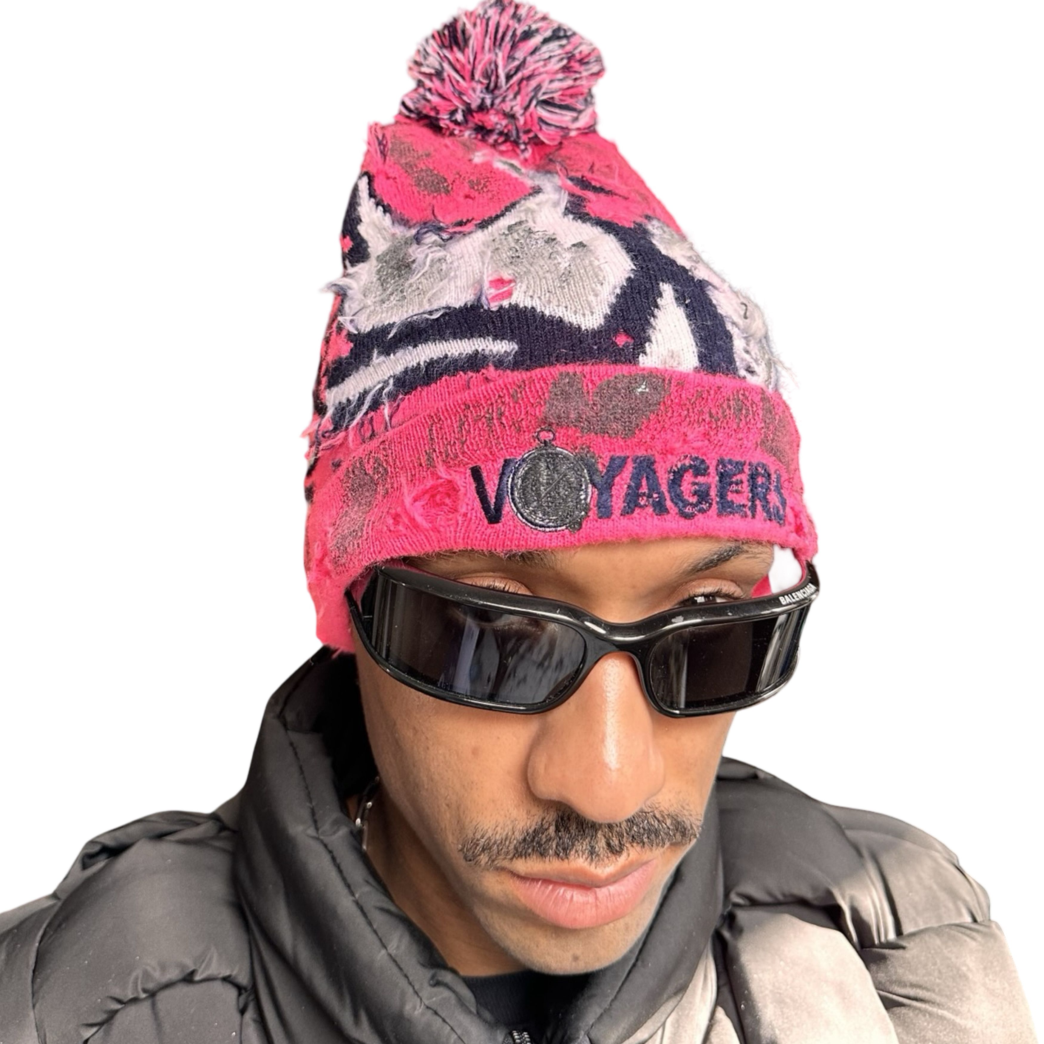 Vintage ASTROBOI* 'VOYAGER' Pink & Black Distressed Swan Beanie Size ONE SIZE - 1 Thumbnail