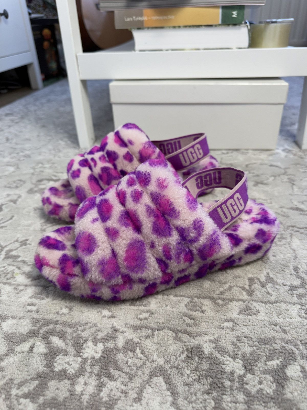 UGG pink leopard fluff yeah slippers slip ons designer y2k
