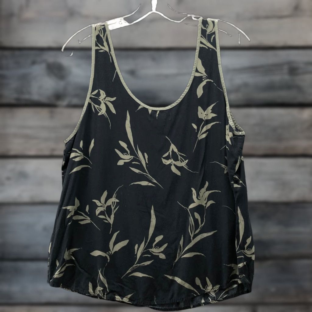 Gap VINTAGE Gap Palm Print Tank Top Womens L Black Sage Green Rayon Scoop Neck Hawaiian Size L / US 10 / IT 46 - 1 Thumbnail