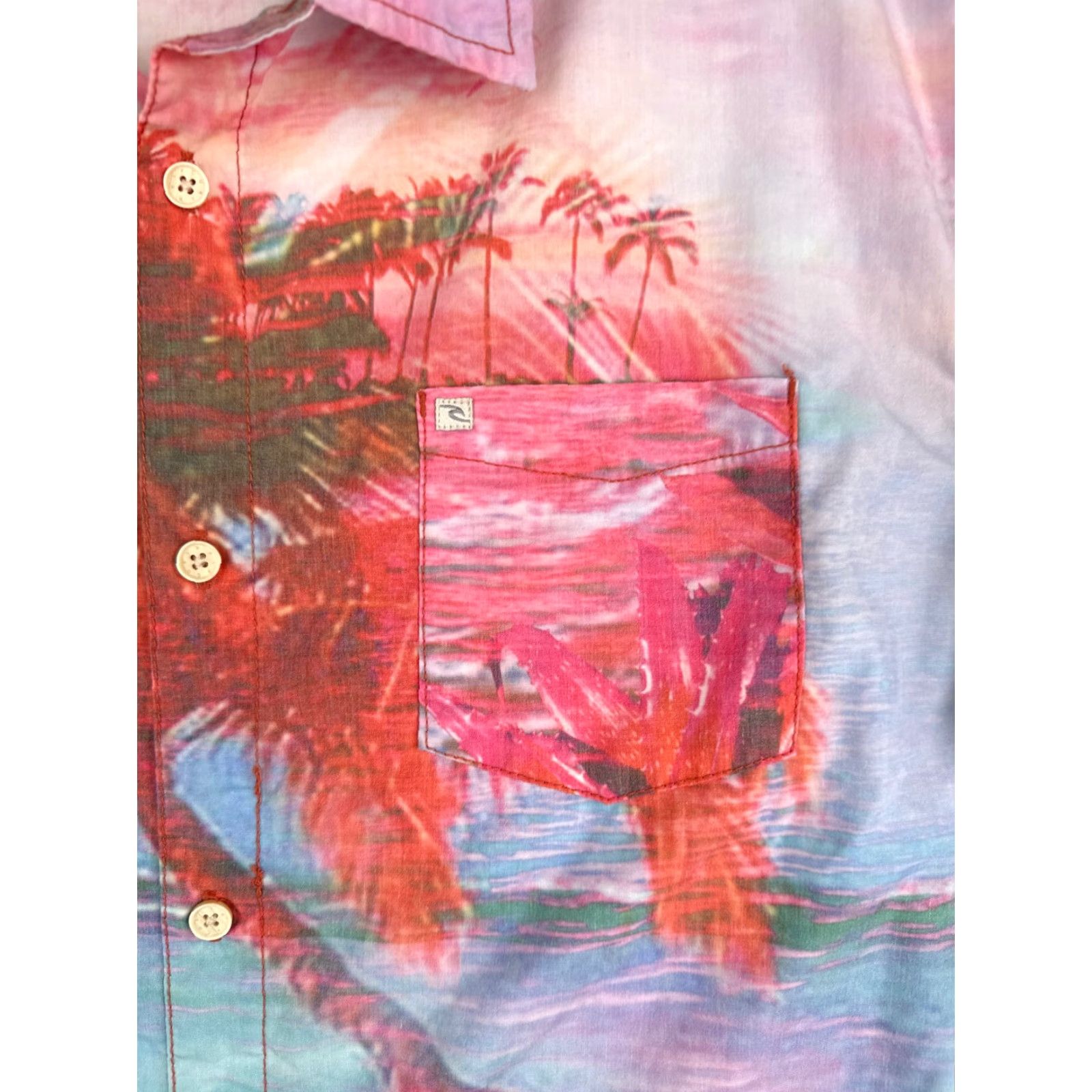 Rip Curl VINTAGE RIP CURL Shirt Men L Blue Floral Hawaiian Slim Cotton Blend Button-Up Short Sleeve Size US L / EU 52-54 / 3 - 6 Thumbnail