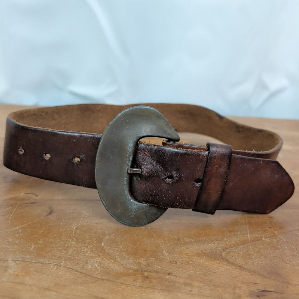Vintage Vintage Leather Belt with Crescent Cast Buckle 26" Size ONE SIZE - 1 Thumbnail
