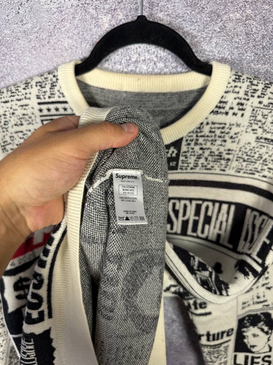 Supreme Supreme Newspaper Crewneck Merino Wool Sweater Large Size US L / EU 52-54 / 3 - 12 Thumbnail