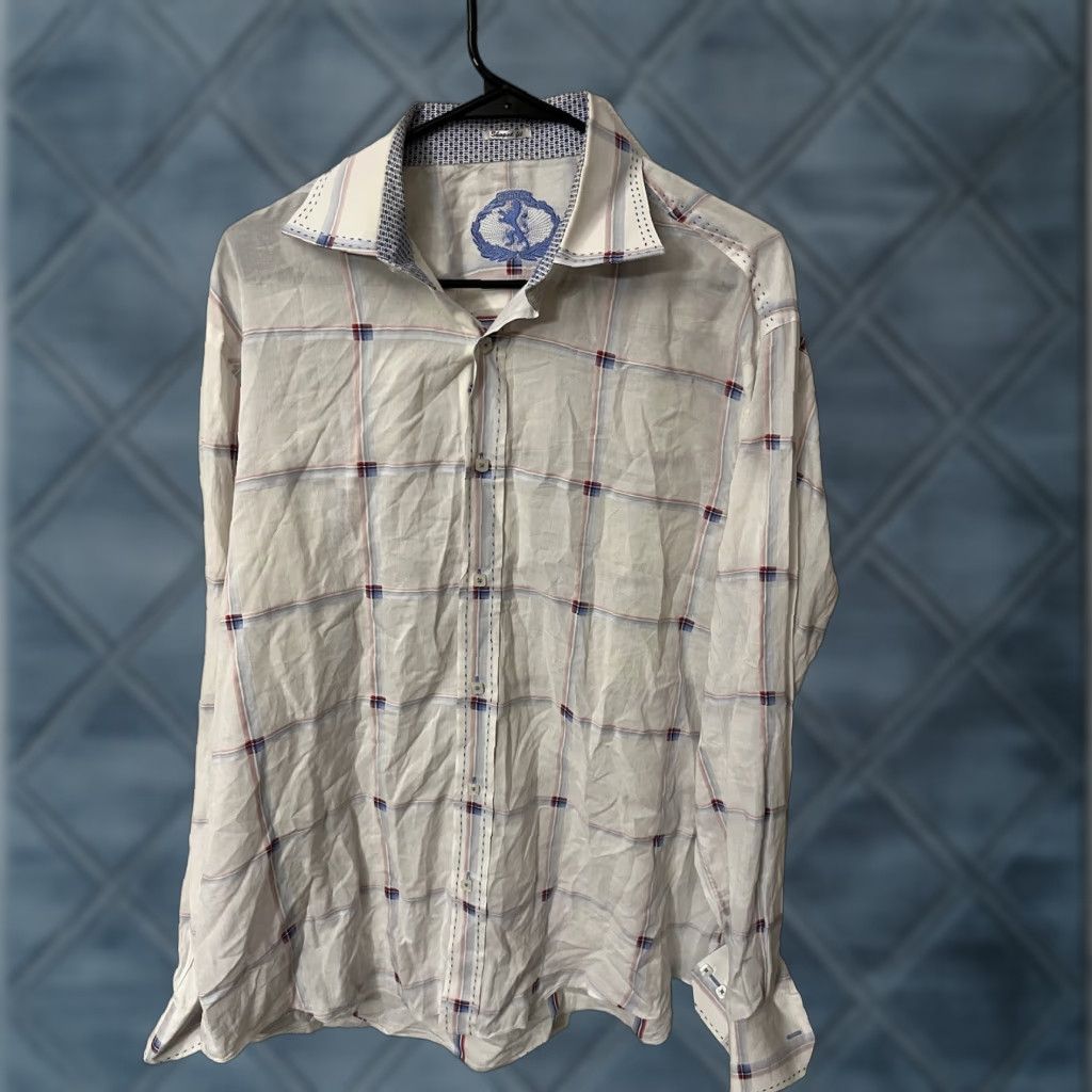 BUGATCHI Bugatchi Shirt Mens XLarge Shaped Fit White Plaid Date Business Casual Dad XL Size US XL / EU 56 / 4 - 1 Thumbnail