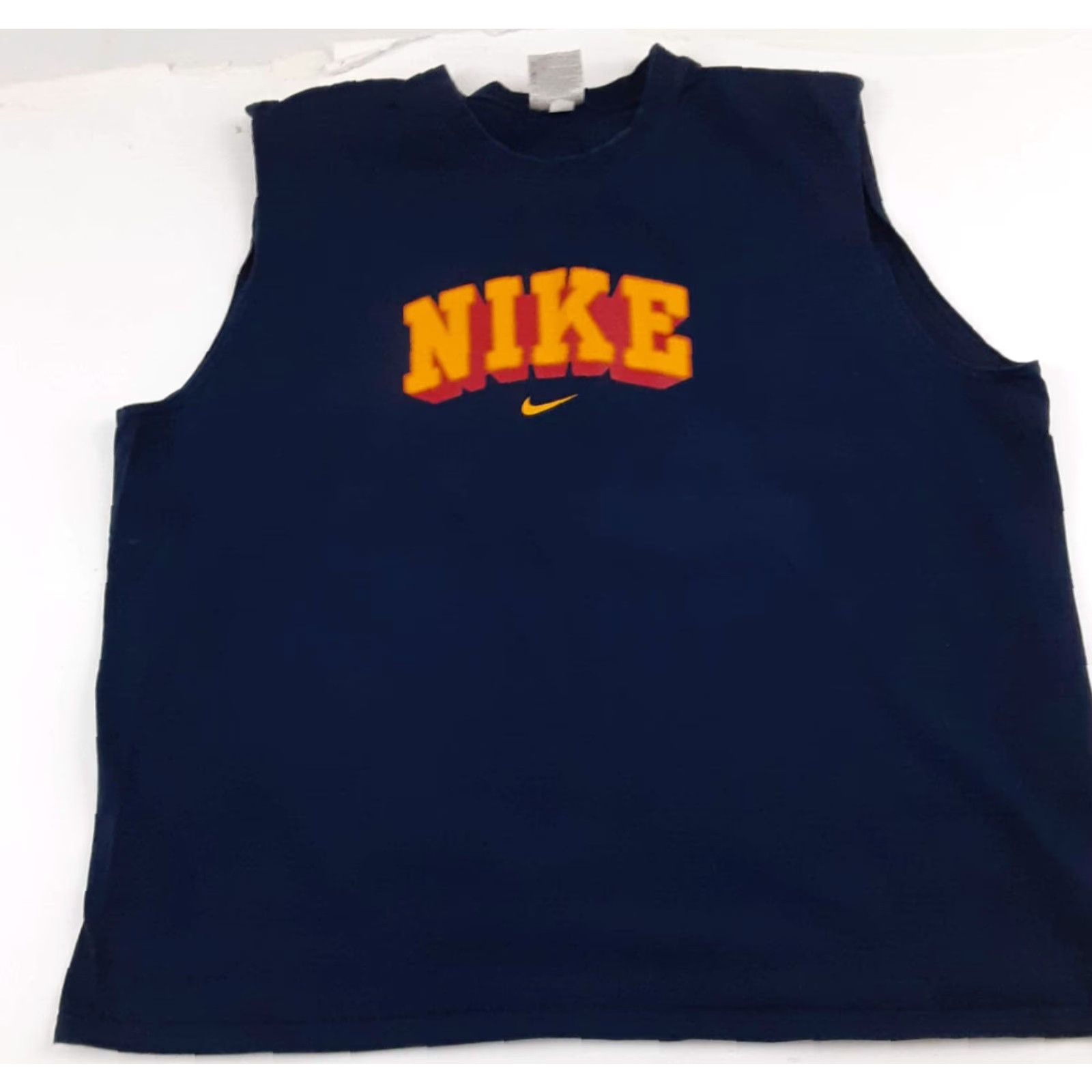 Nike VINTAGE Nike Tank Top 1990s Center Swoosh Navy 2XL Men Sleeveless T-Shirt Blue 90s Sports Mens Size US XXL / EU 58 / 5 - 4 Thumbnail