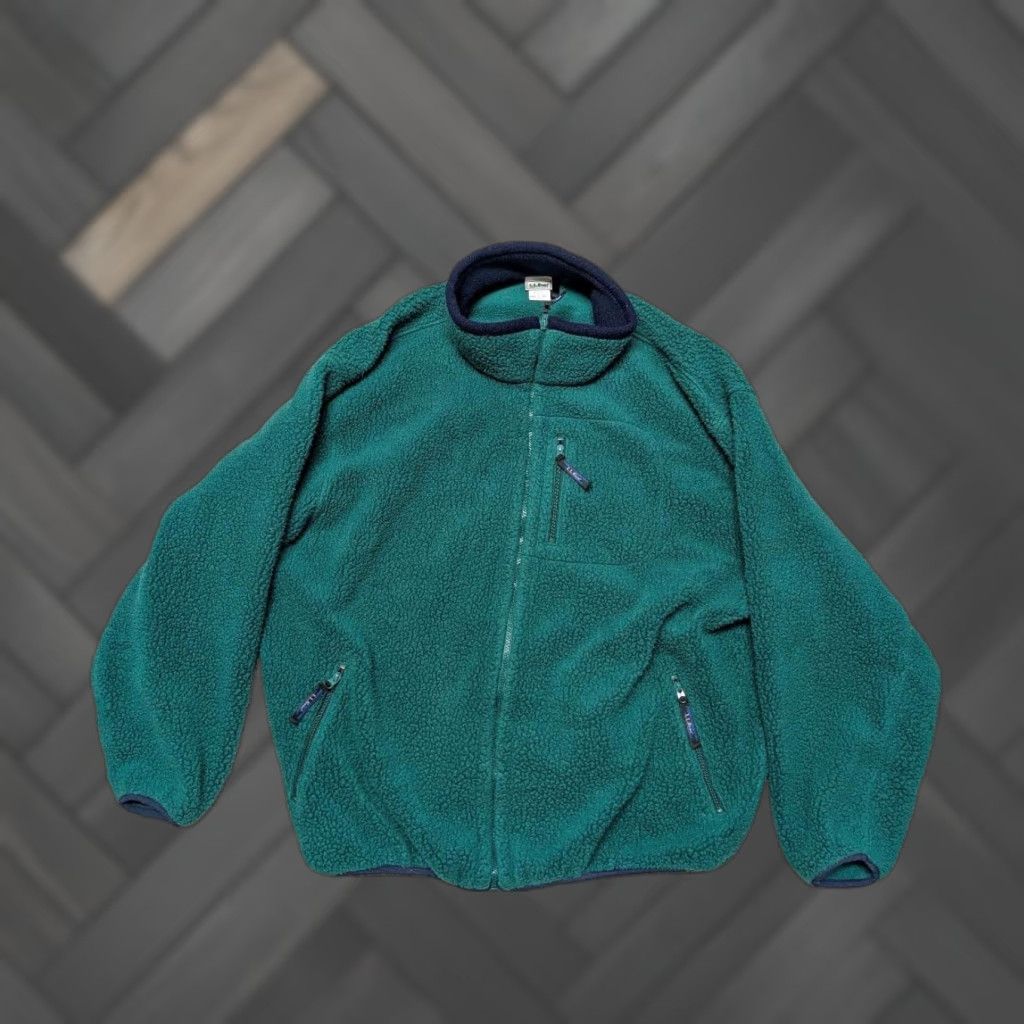Vintage VINTAGE L.L. Bean Jacket Men 2XL TALL Fleece Green Deep Pile 1990s USA Made Zip Size US M / EU 48-50 / 2 - 1 Thumbnail