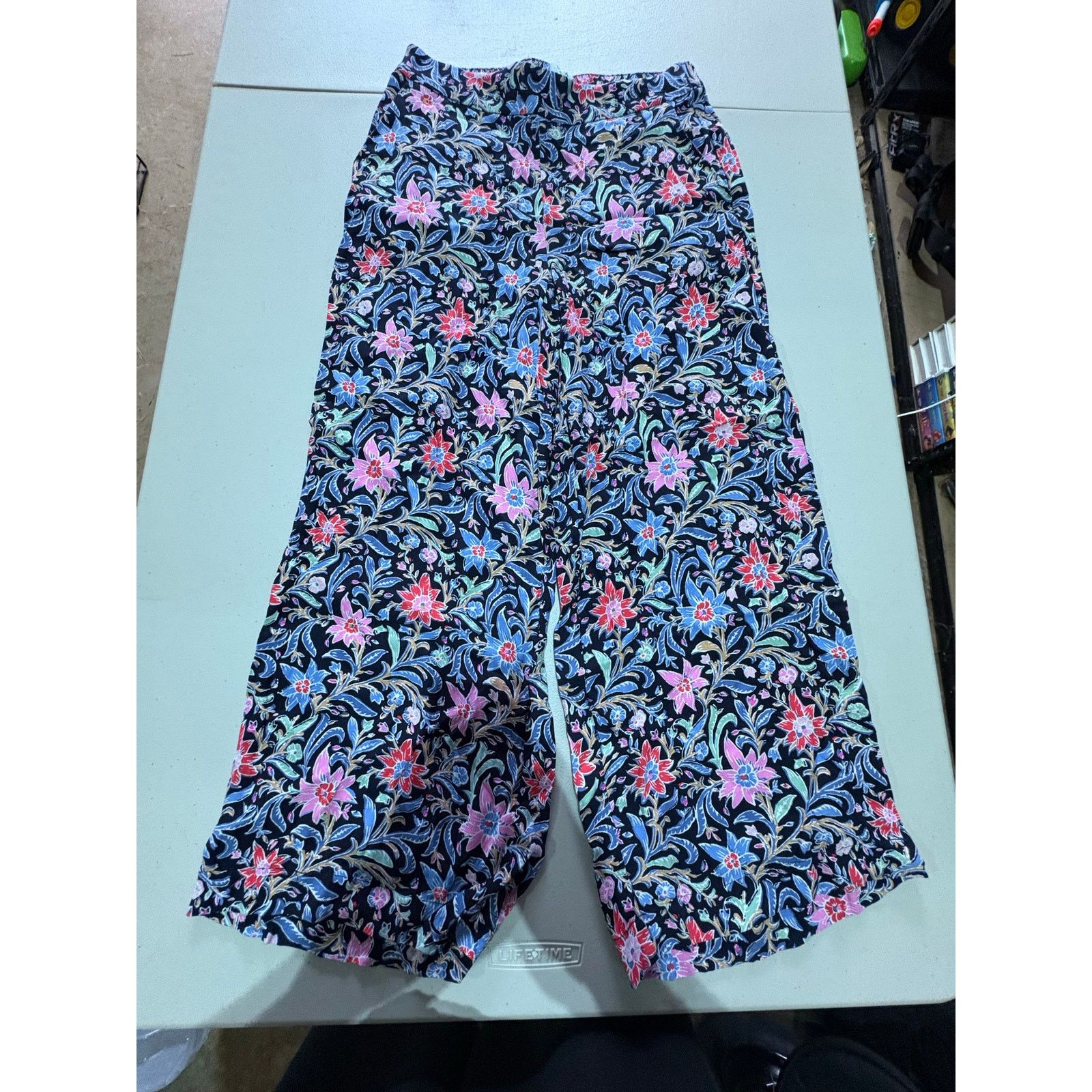 Loft LOFT Floral Wide Leg Pants Women’s XS Black Multicolor Size 26" / US 2 / IT 38 - 2 Thumbnail