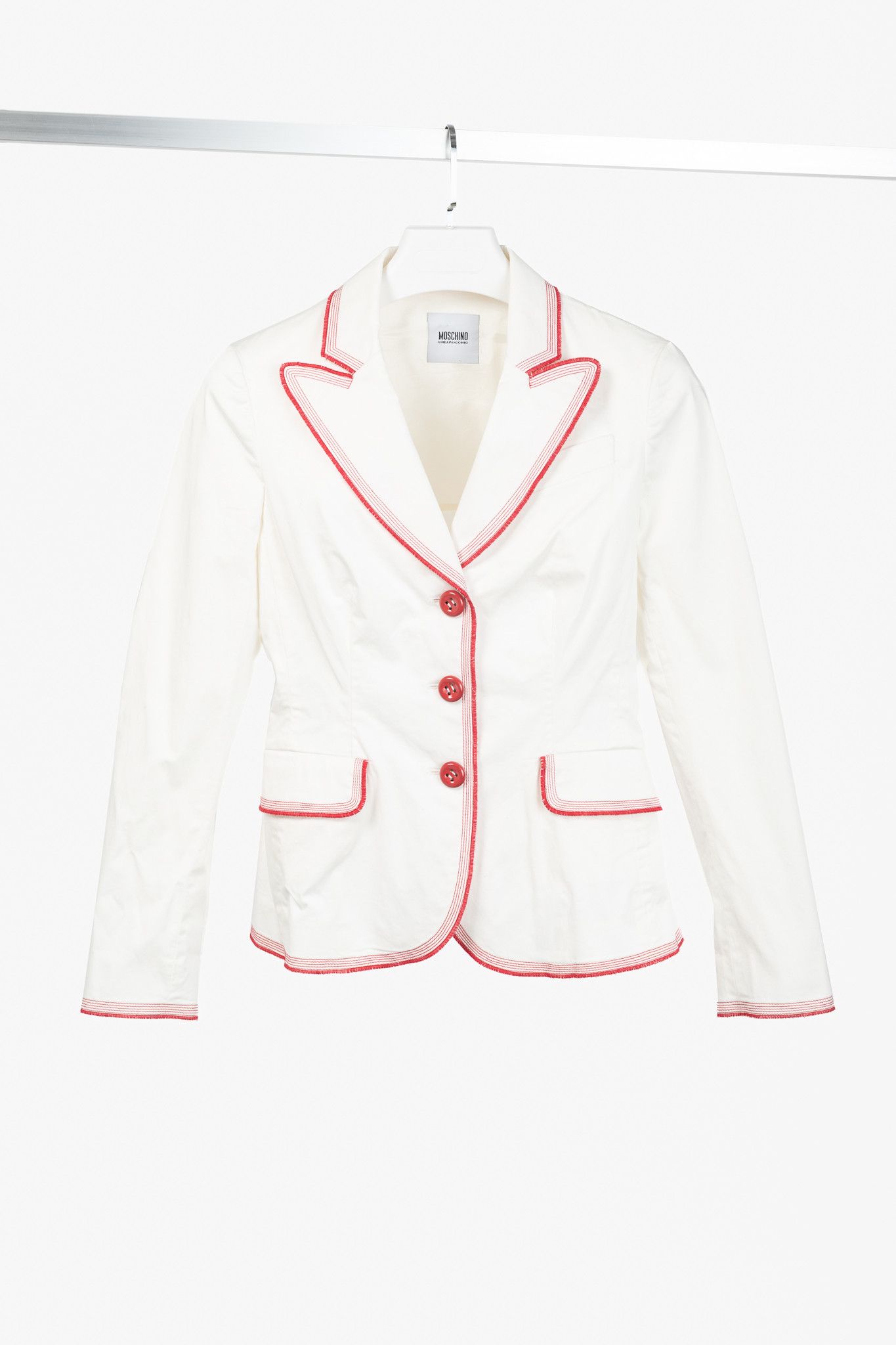 Moschino Moschino Cheap and Chic White Cotton Red-Embroidered Blazer Size M / US 6-8 / IT 42-44 - 1 Thumbnail