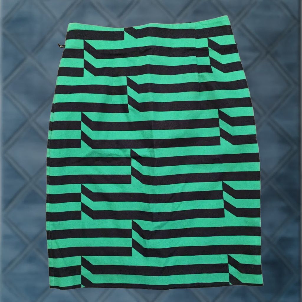 Worthington Worthington Skirt Size 4 Green Blue Striped Pencil Knee Length Slit Unlined Size 27" / US 4 / IT 40 - 1 Thumbnail