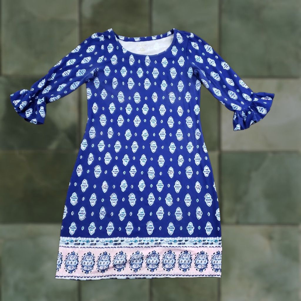 Lilly Pulitzer Dress Womens Small Blue 3/4 Ruffle Sleeve Shift Style 001239