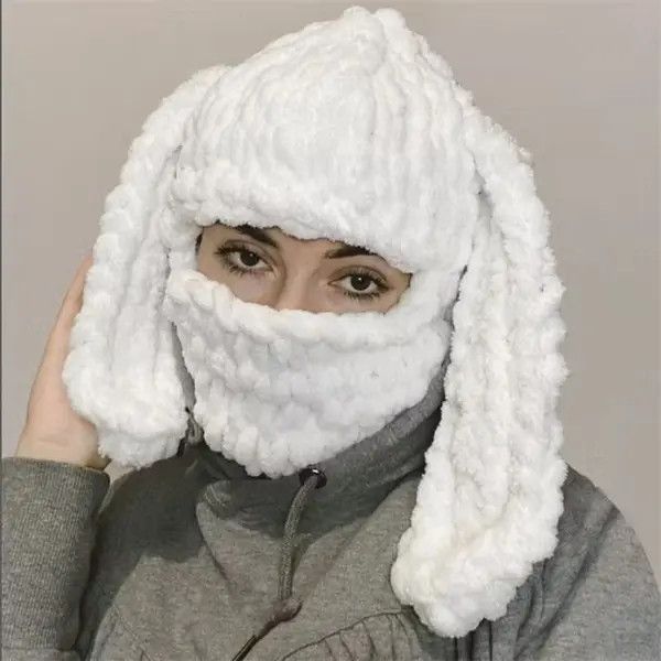 Japanese Brand × Vintage Hand Knitted Bunny Ears White Balaclava Size ONE SIZE - 3 Thumbnail