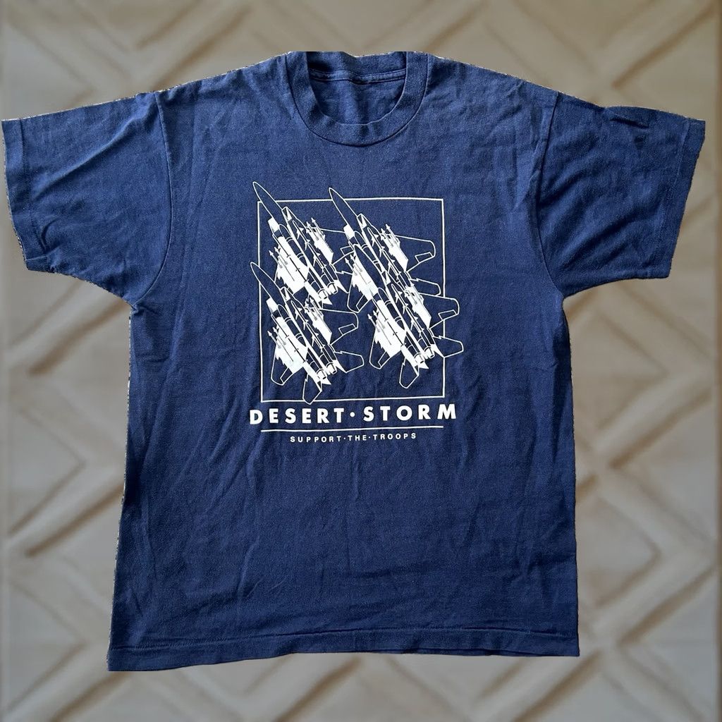 Vintage VINTAGE Desert Storm Support Our Troops Single Stitch Mens Size L Navy Blue T-Shirt Military 90s Mens Size US L / EU 52-54 / 3 - 1 Thumbnail