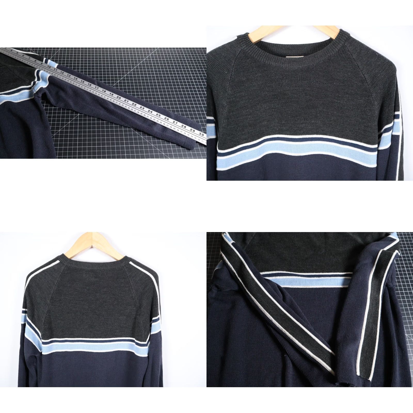 Vintage VINTAGE Arizona Men’s Large Dark Blue Gray Striped Sleeve Pattern Crewneck Sweater / Pullover / Hipster Preppy Punk Retro / 80s 90s Inspired Size US L / EU 52-54 / 3 - 8 Thumbnail