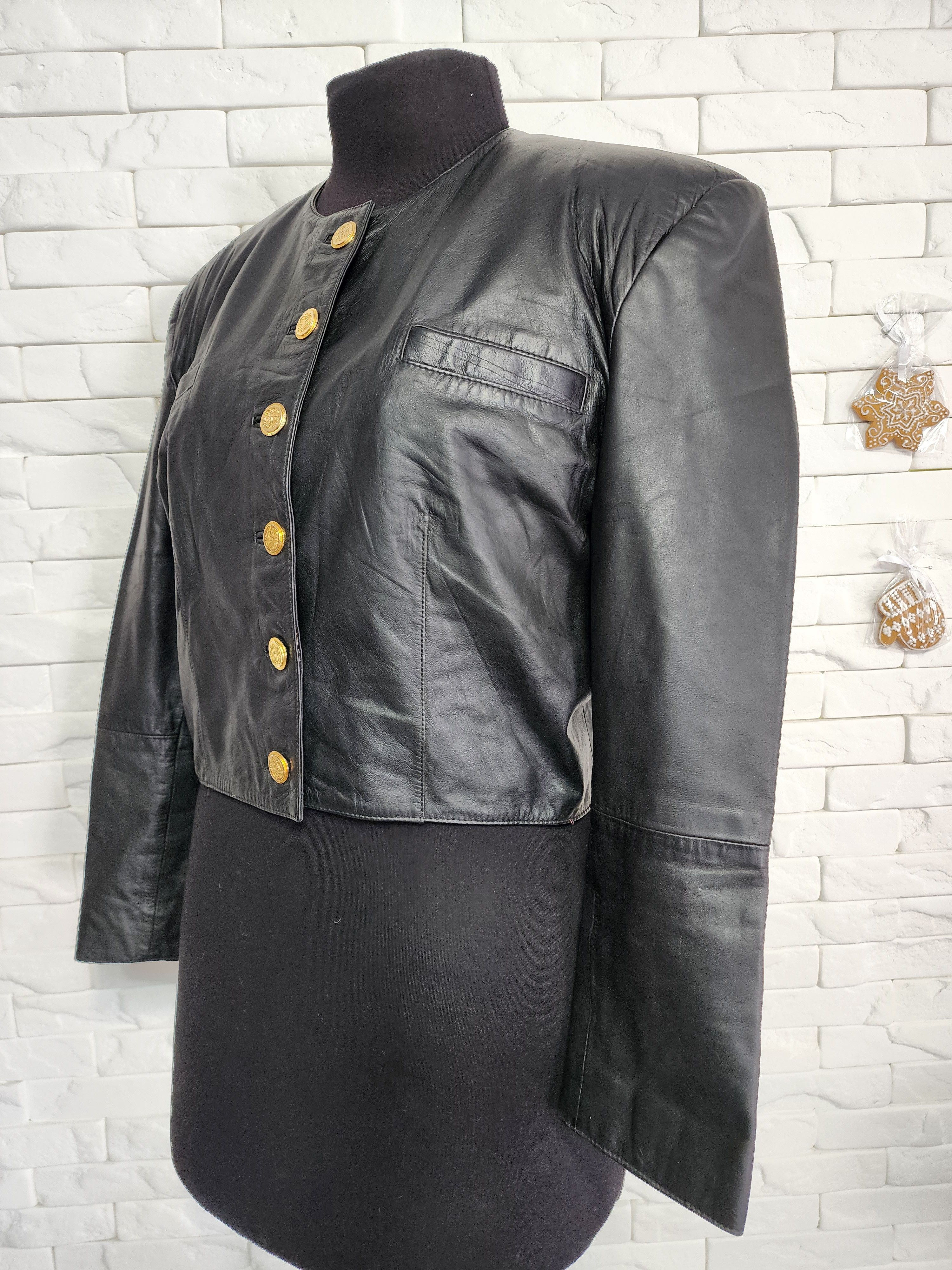 Other Black Leather Jacket: Short Button-Up Women's Coat Size L / US 10 / IT 46 - 2 Thumbnail