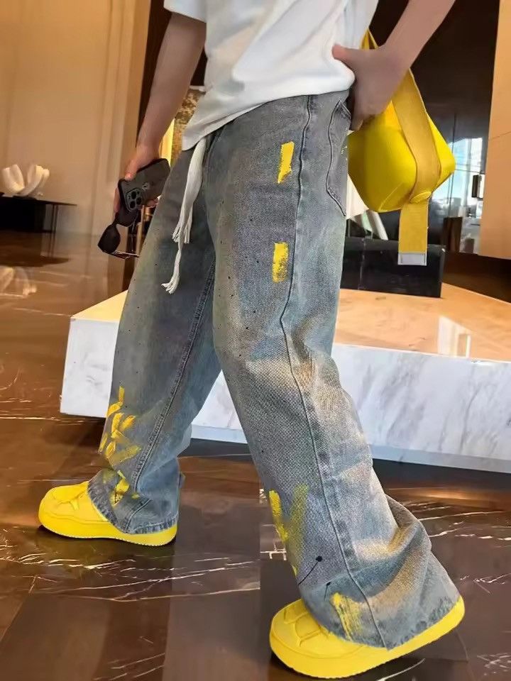 Designer Streetwear Trendy Custom Baggy Straight Punk Jeans Pants Size US 30 / EU 46 - 4 Thumbnail