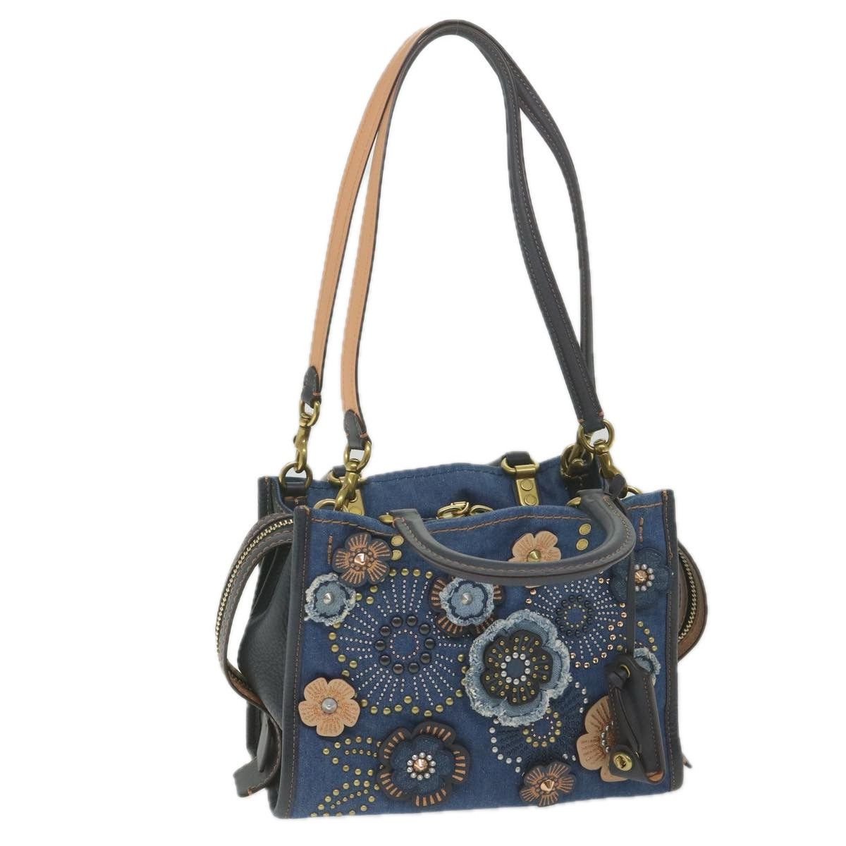image of Coach Tea Rose Rivets Rogue 25 Hand Bag Denim 2Way Blue Auth Am5228, Women's