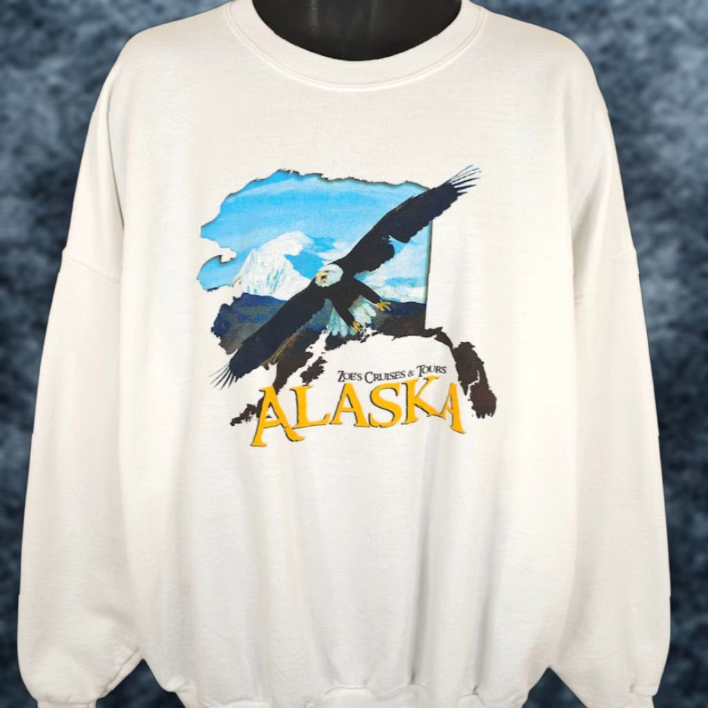 Hanes VINTAGE Alaska Sweatshirt Mens Size 4XL White Bald Eagle Zoes Cruises & Tours Size US XXL / EU 58 / 5 - 1 Thumbnail