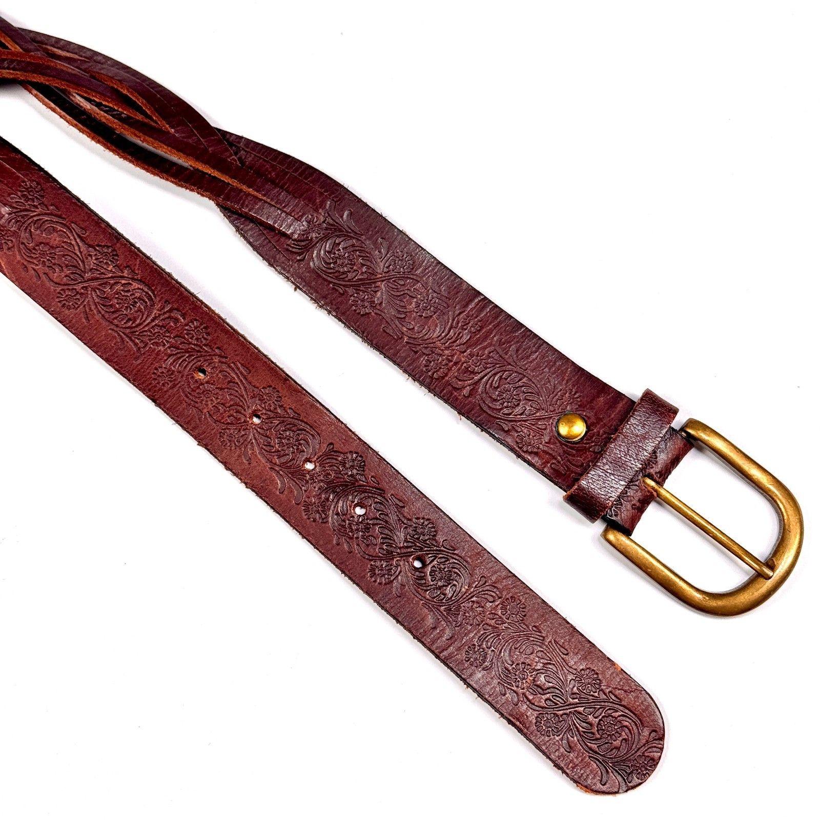 Vintage Vintage Womens Brown Tooled Leather Braided Belt Floral Boho Size ONE SIZE - 12 Thumbnail