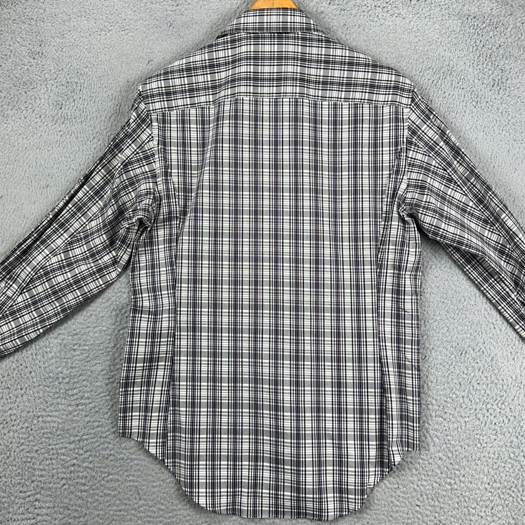 Calvin Klein Calvin Klein Mens Dress Shirt 15 32-33 Black White Plaid Long Sleeve Stretch NEW Size 40R - 4 Thumbnail