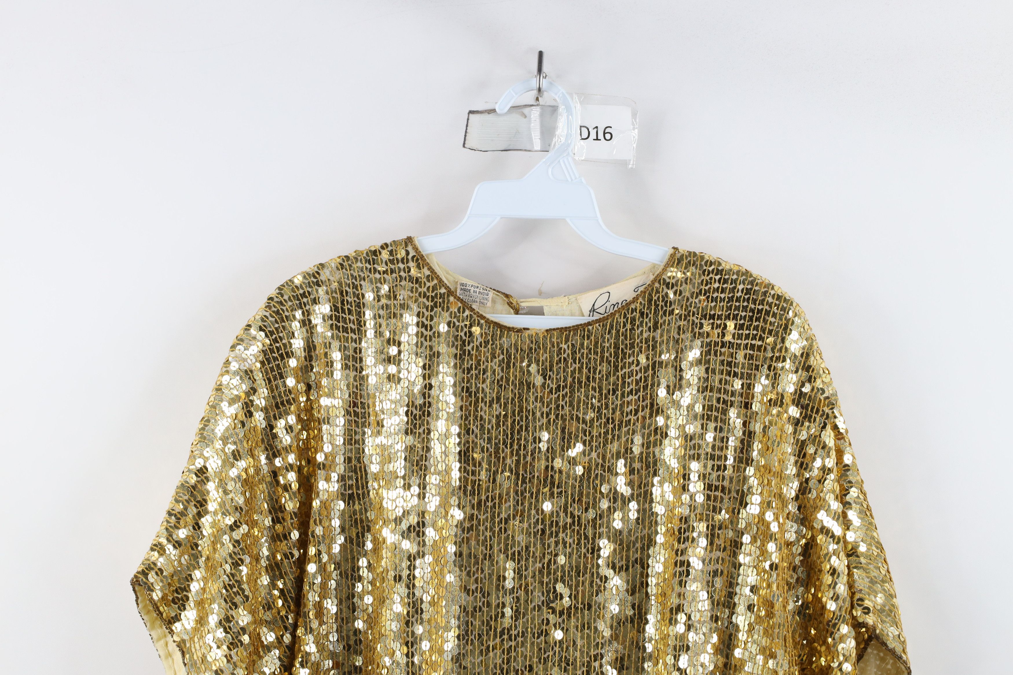 Vintage Vintage 80s 90s Rina Z Short Sleeve Disco Dance Shirt Gold Size L / US 10 / IT 46 - 2 Thumbnail