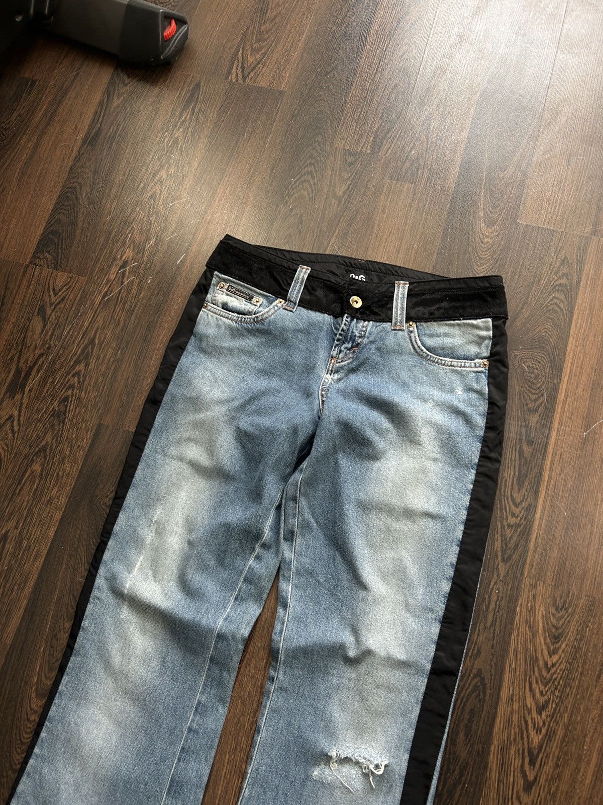 Dolce & Gabbana × Le Grande Bleu (L.G.B.) × Seditionaries 2000s D&G Distressed Flared Bootcut Denim Pants y2k style Size US 29 - 2 Thumbnail